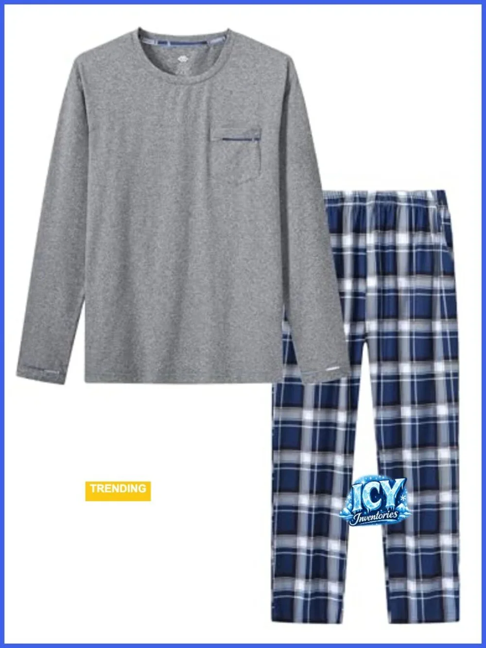 Men's Pajama Plaid Set Long Sleeve Sleepwear with Pockets